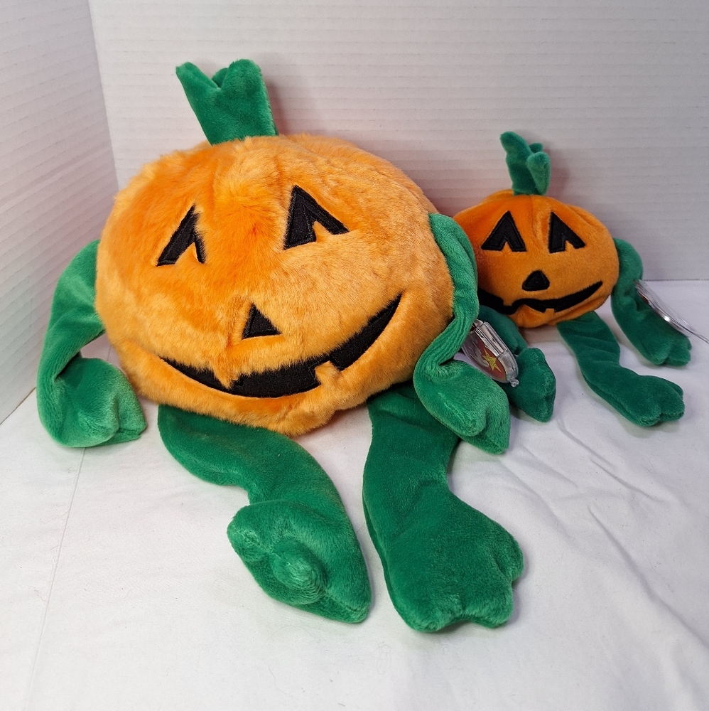 Vintage Ty Beanie Buddies 1999 8" Beanie Babies 1998 4" Pumkin Halloween Plush